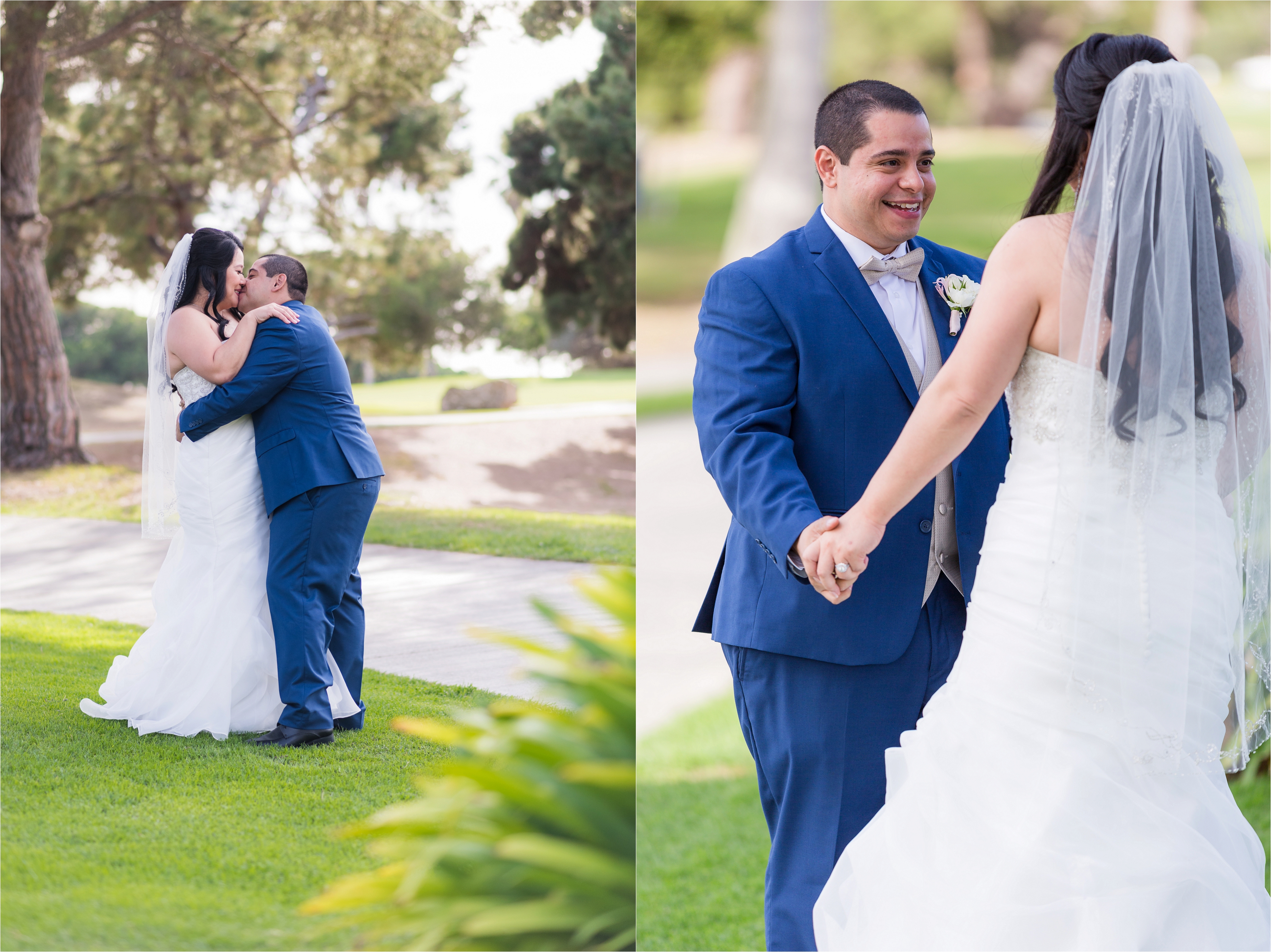 Bride and groom kissin at Rancho Palos Verdes wedding