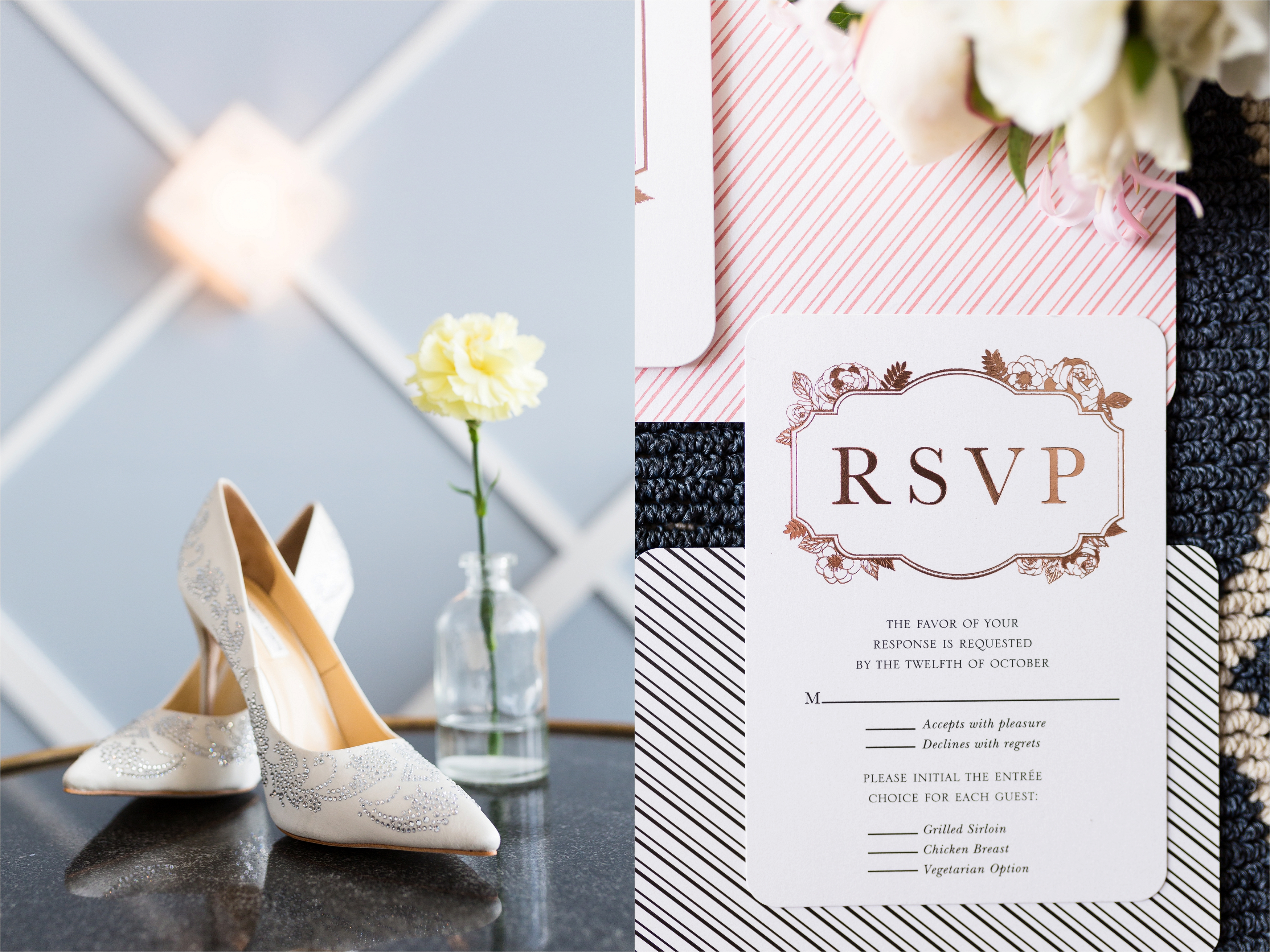 Bridal shoes and wedding invitation