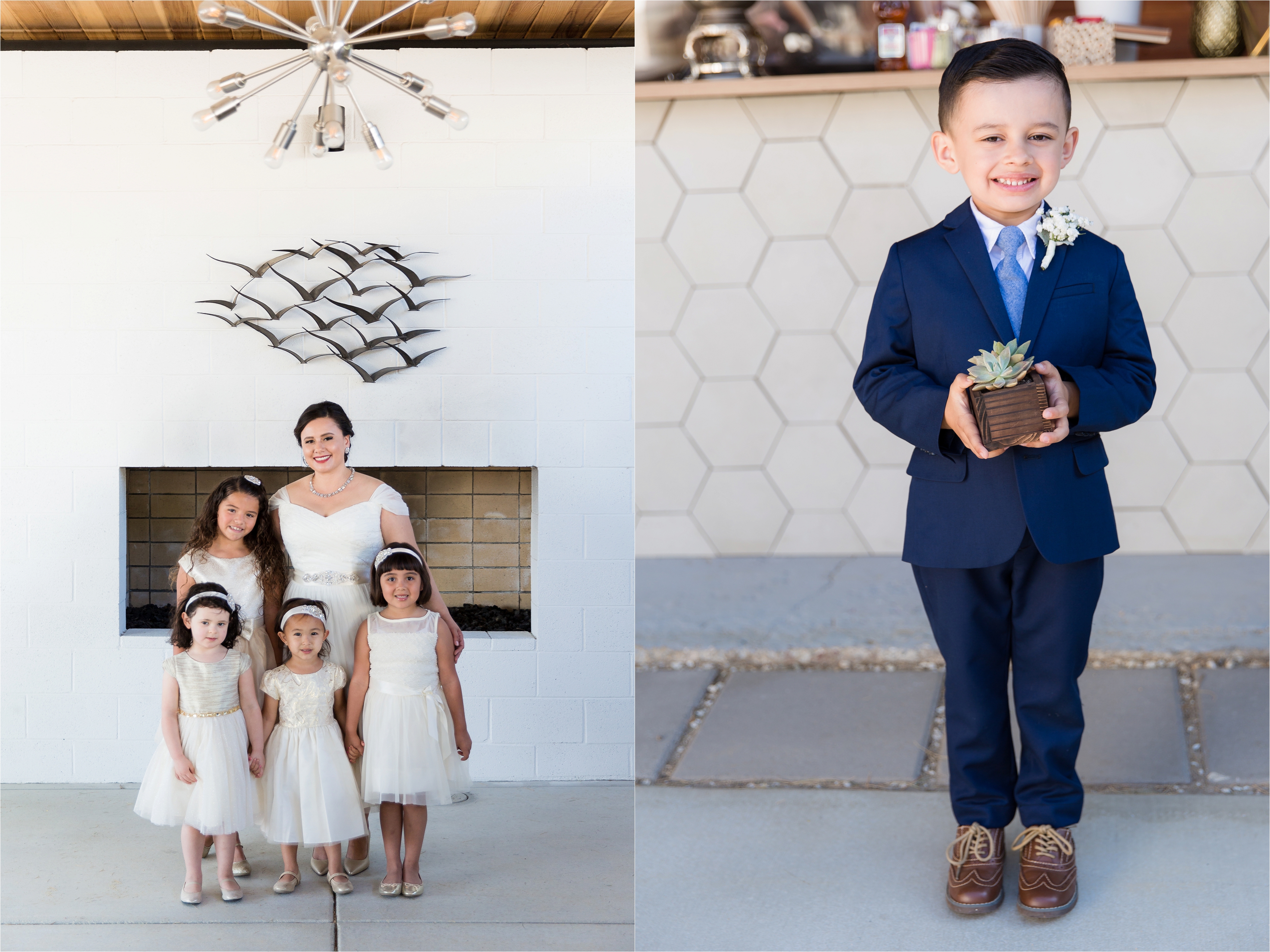 Bride with ring bearers and flower girls in CA