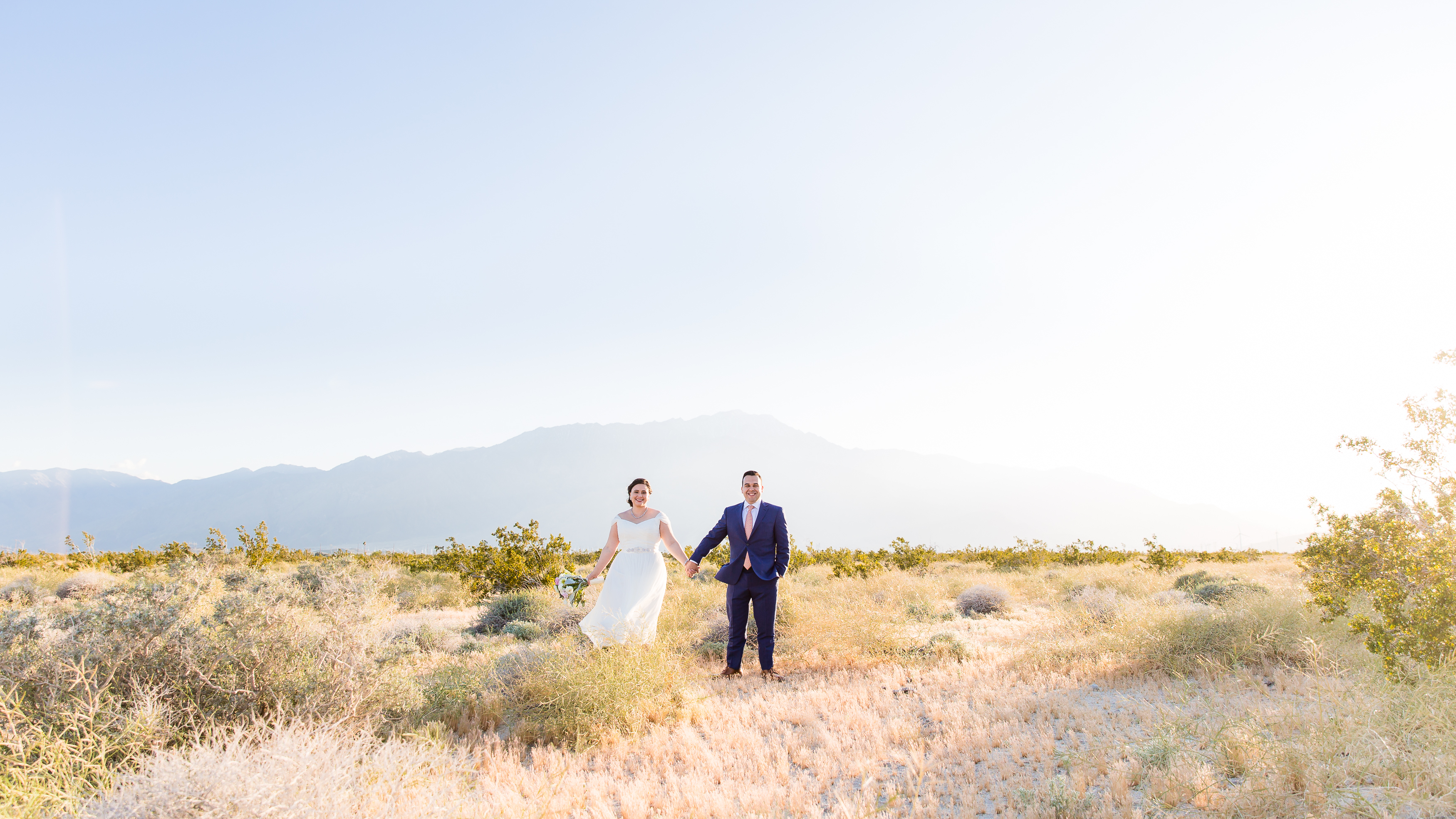 Wedding couple holding hands in vast desert, by Stefani Ciotti
