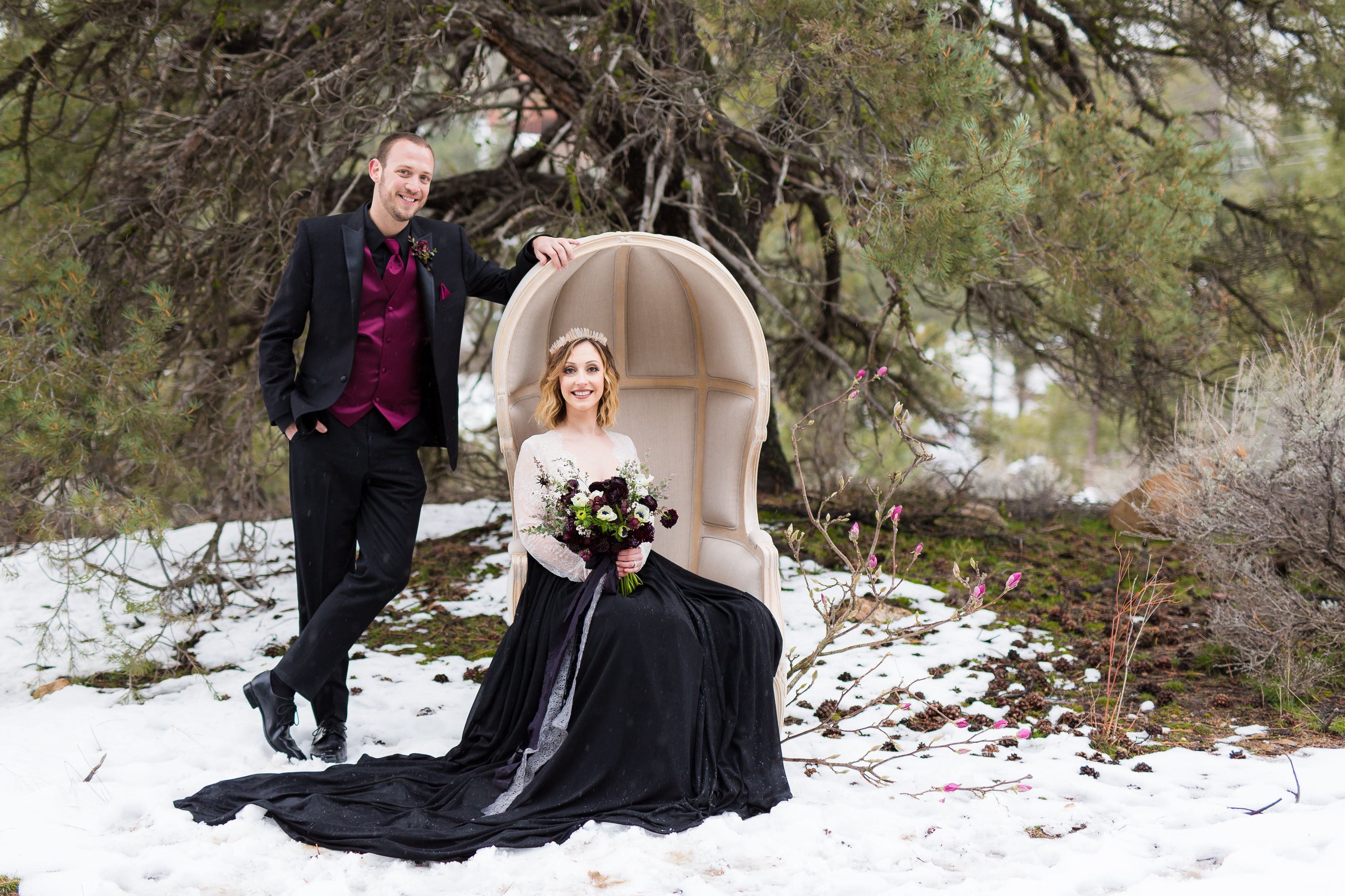 Wedding couple in snow in Frazier Park, CA, photographed by Stefani Ciotti