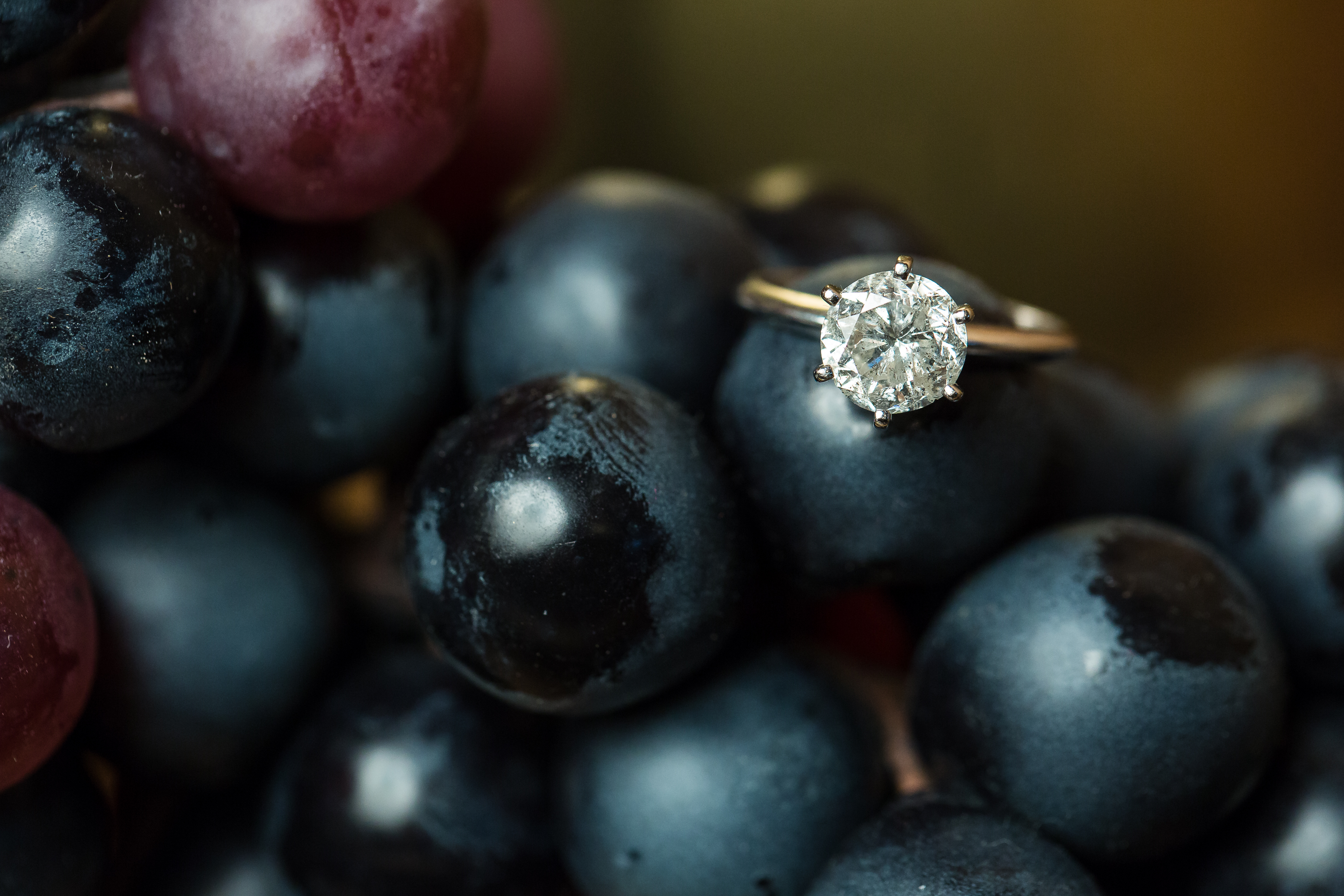 Diamond ring on wine grapes
