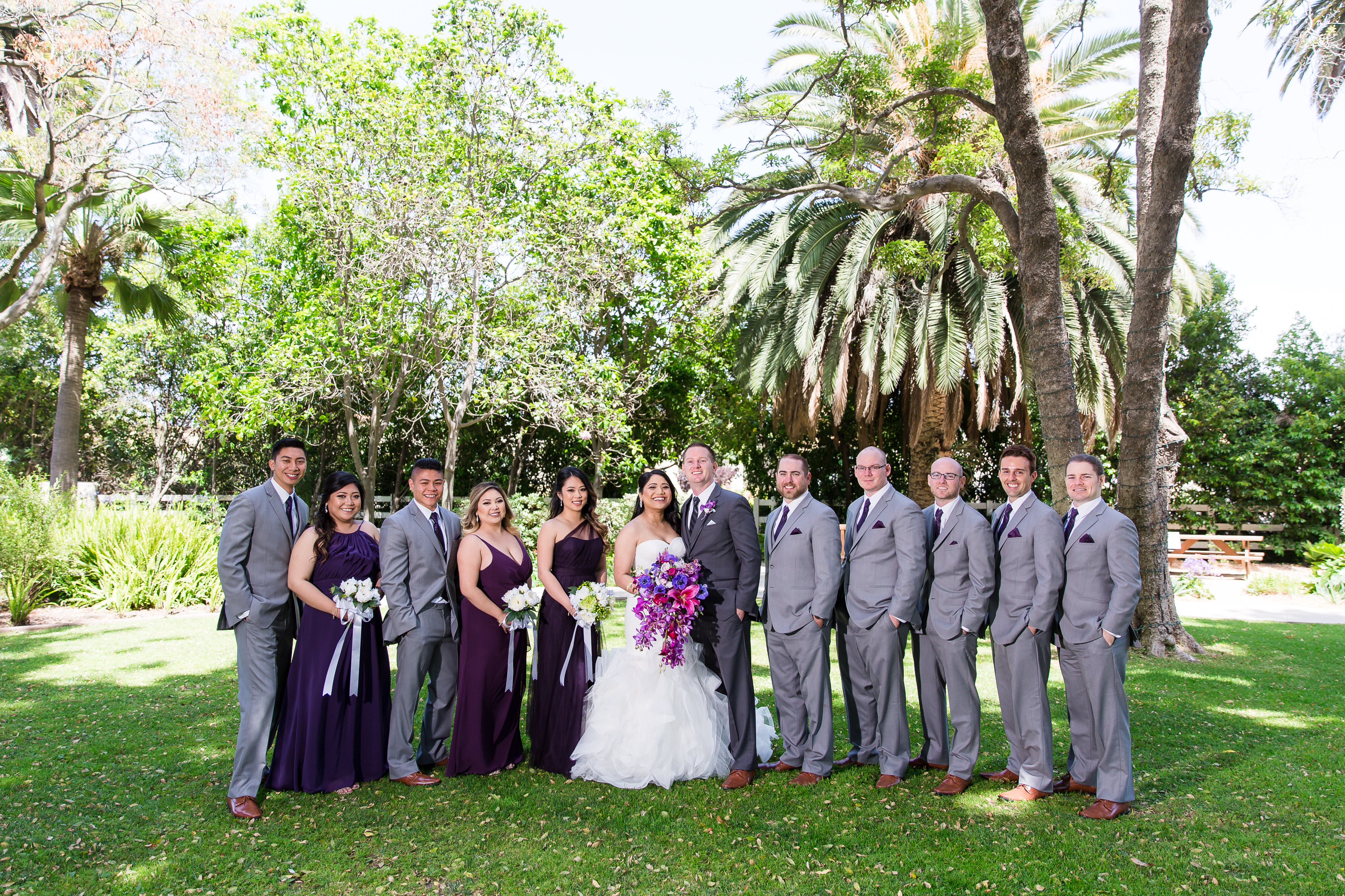 Wedding party on lawn at Camarillo Ranch House