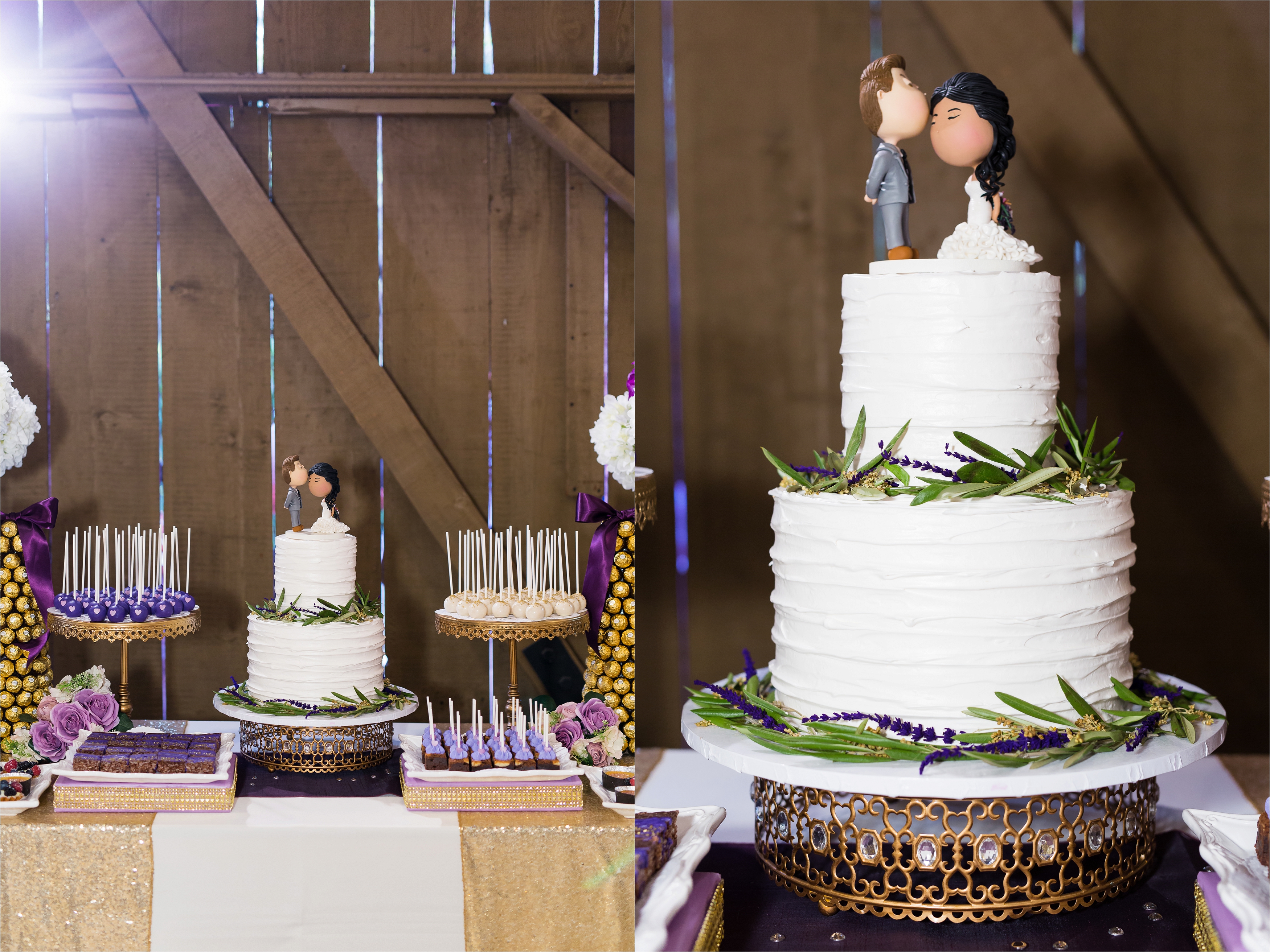 White tiered wedding cake with cute topper