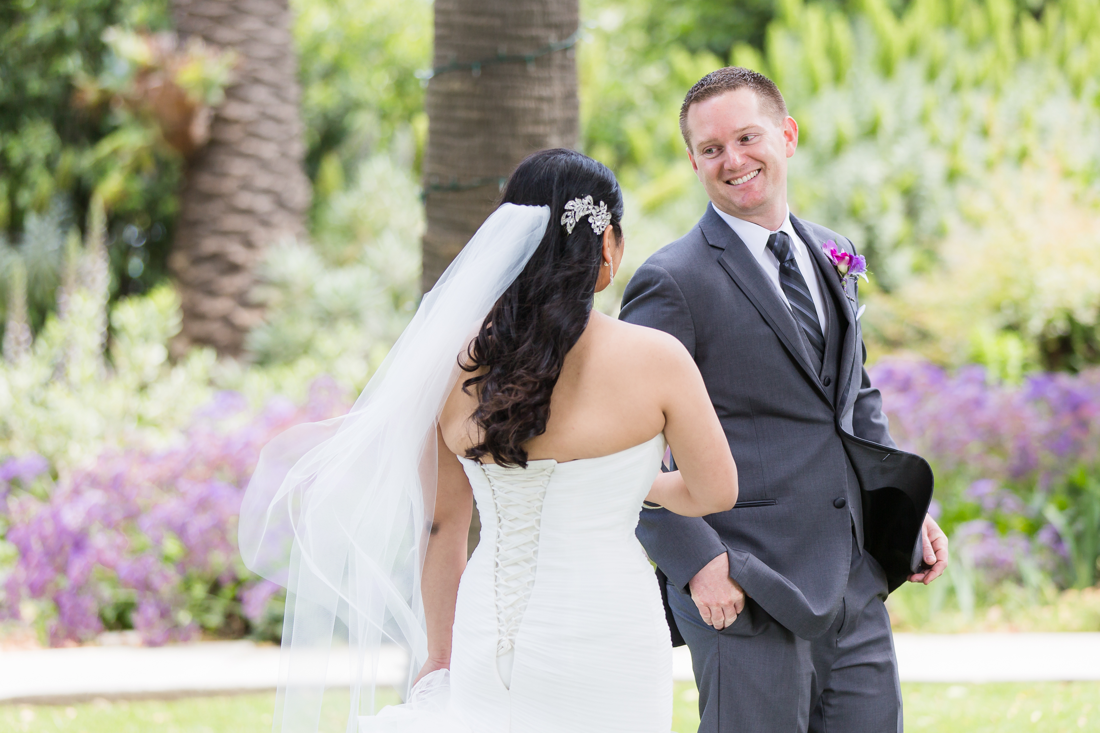 Bride and groom's first look at wedding in Camarillo