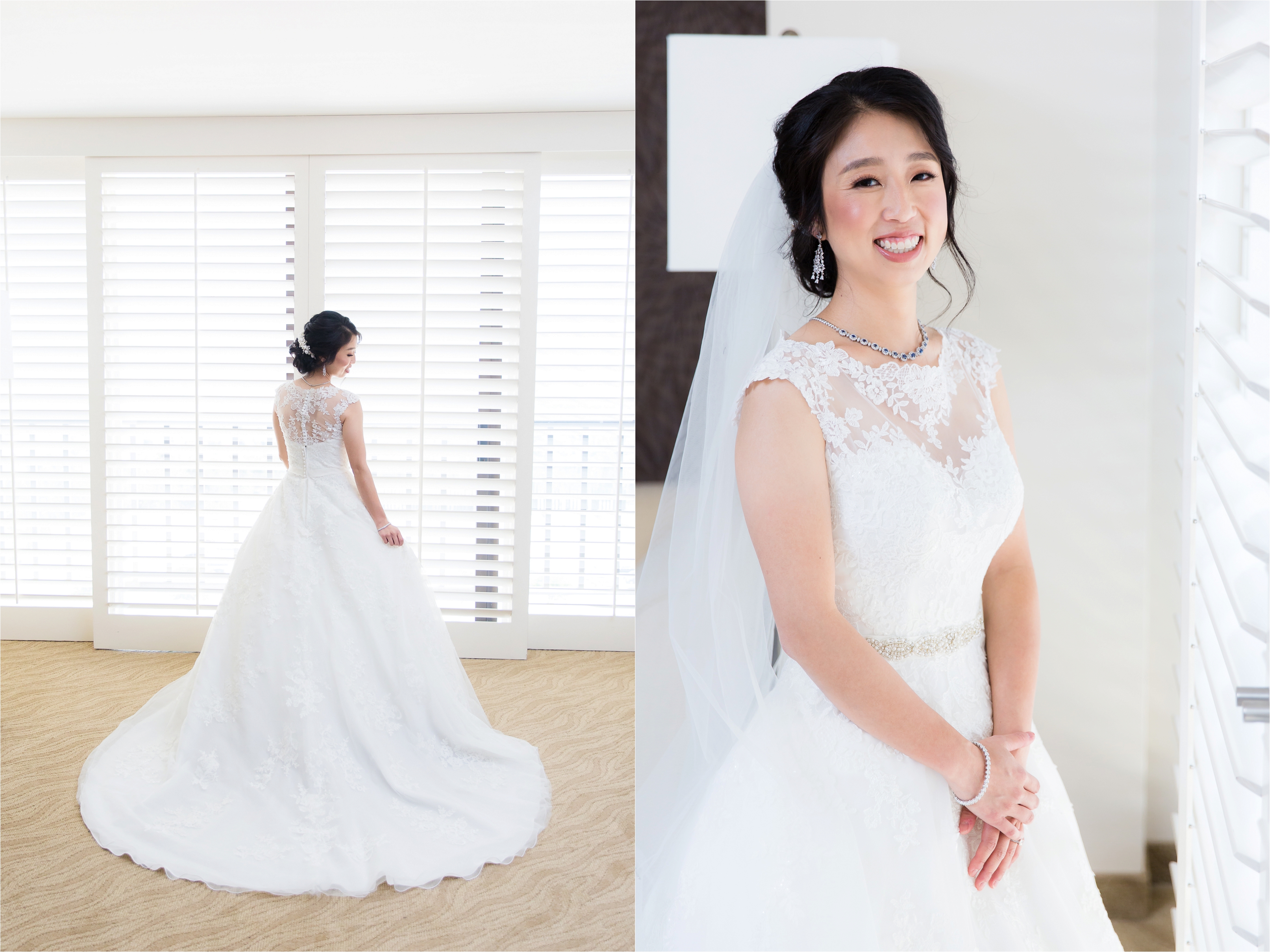 Portrait of beautiful asian bride against hotel window