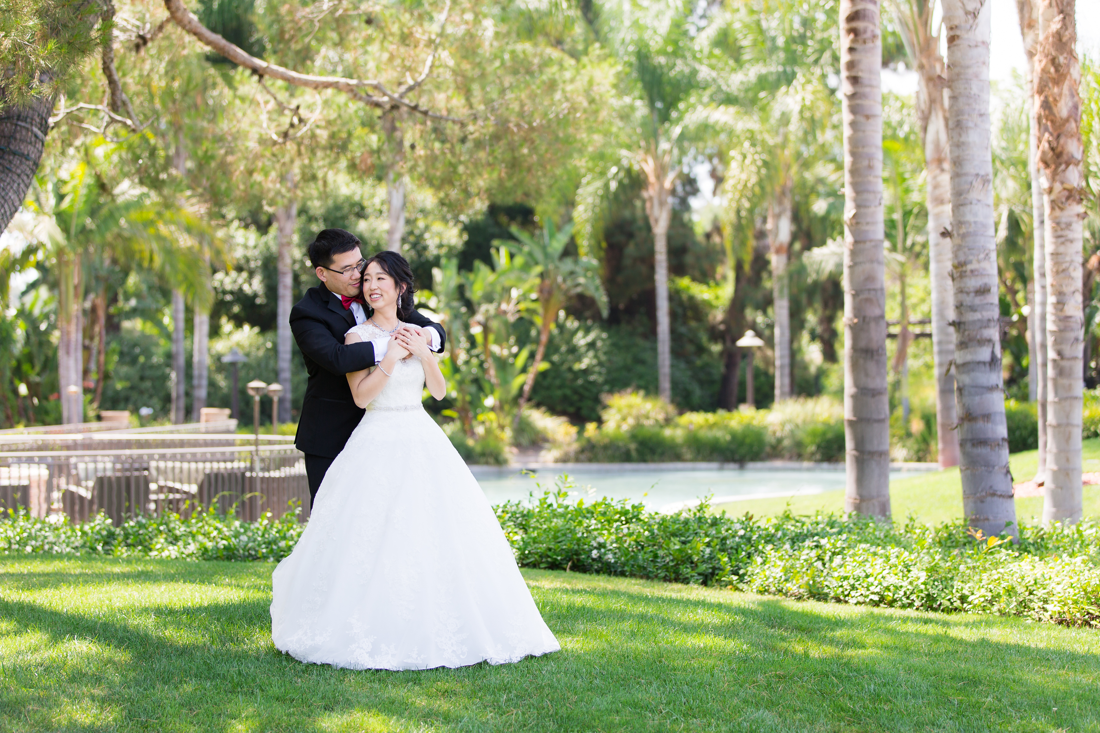 Beautiful bride and groom portrait at Pacific Palms Resort Wedding