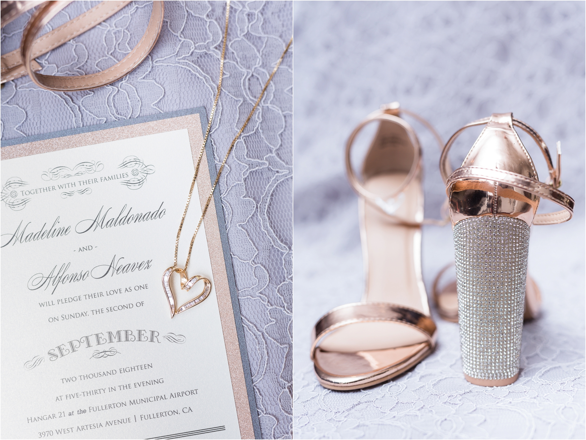 Wedding invitation and bridal shoes