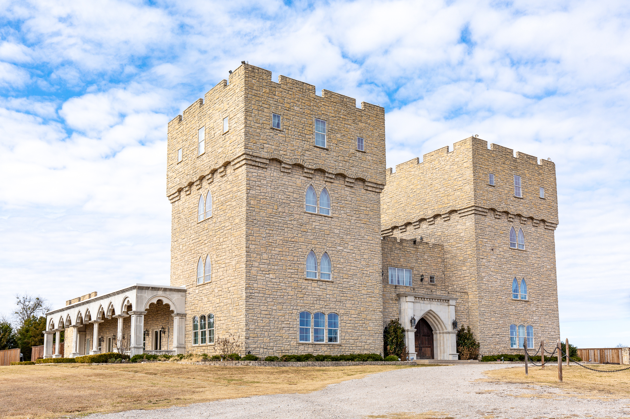 The Castle at Rockwall wedding venue on a cloudy day