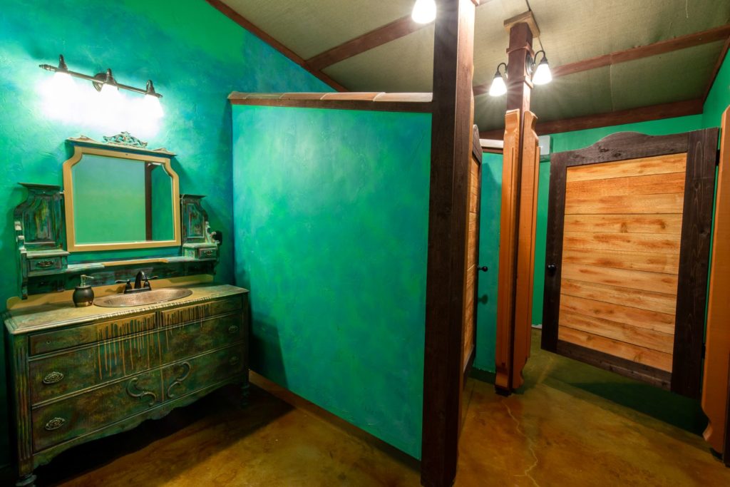 Bright colored restrooms