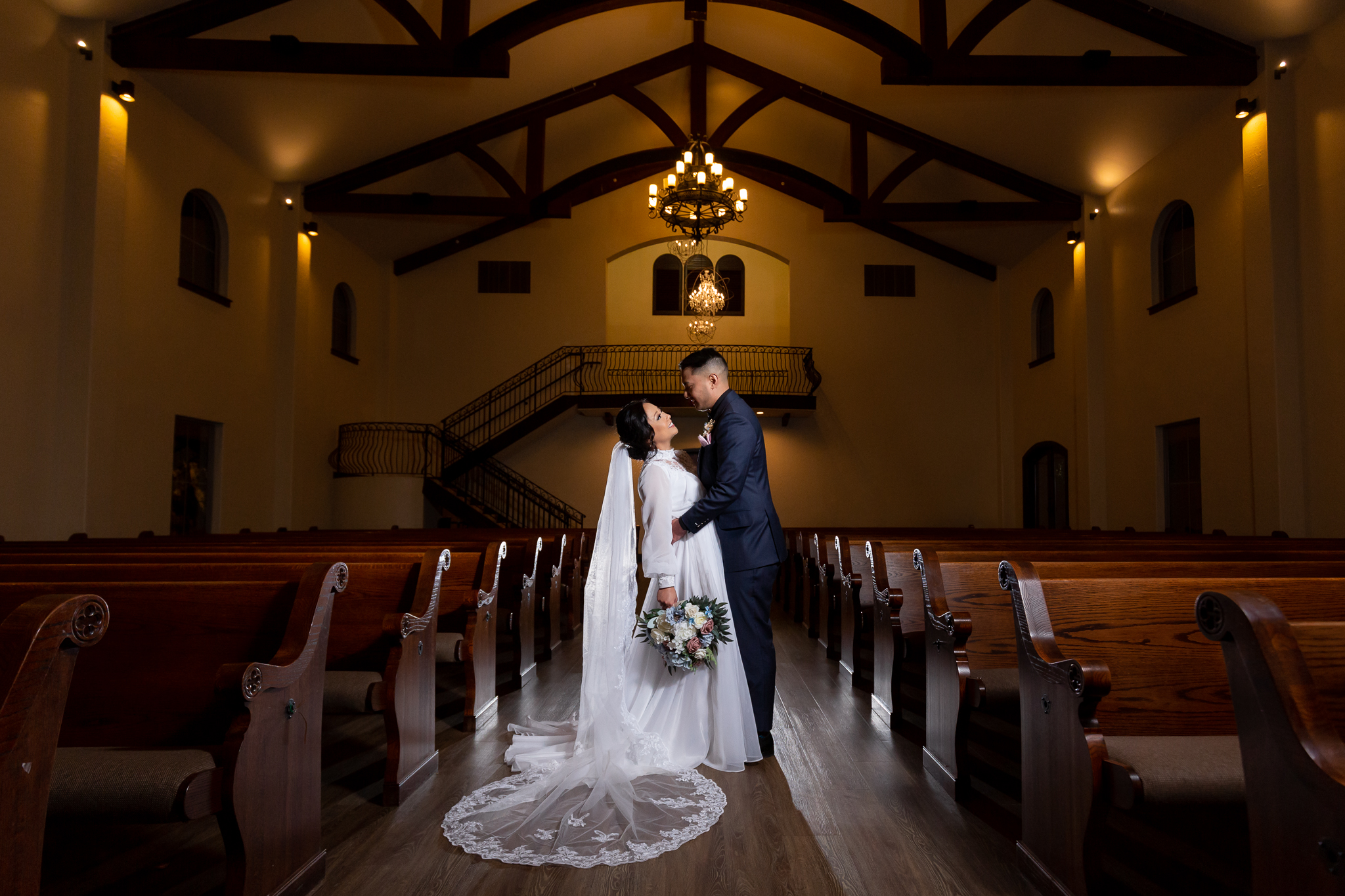 Bride and groom in the Chapel at Ana Villa's ceremony chapel in Dallas Texas