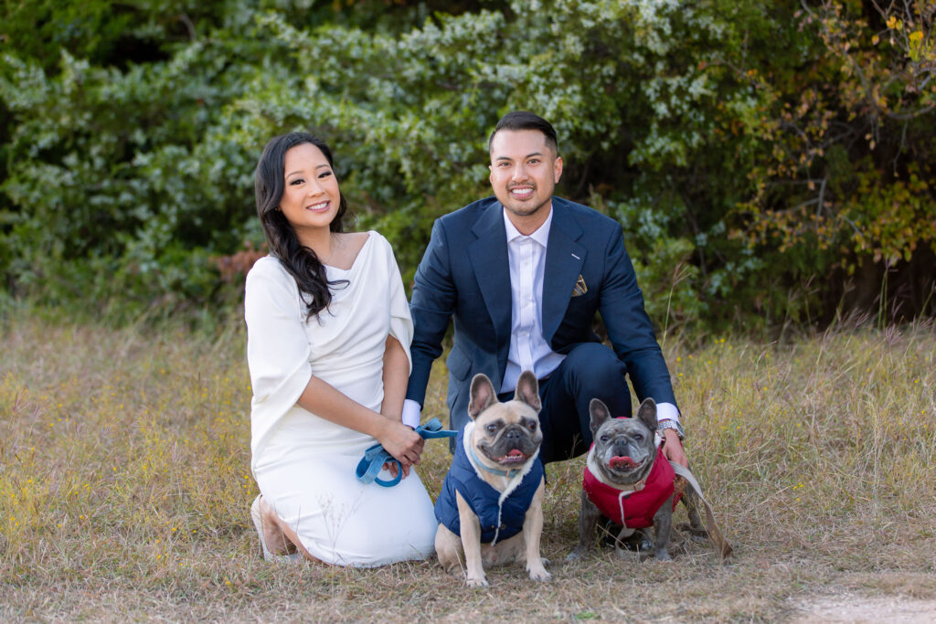Engaged Couple Photos With Dogs in park