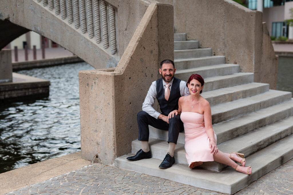 Engagement Photographer Dallas captures couple sitting together on steps