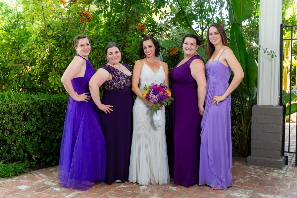 Bride with bride's maids at Intimate Backyard Wedding