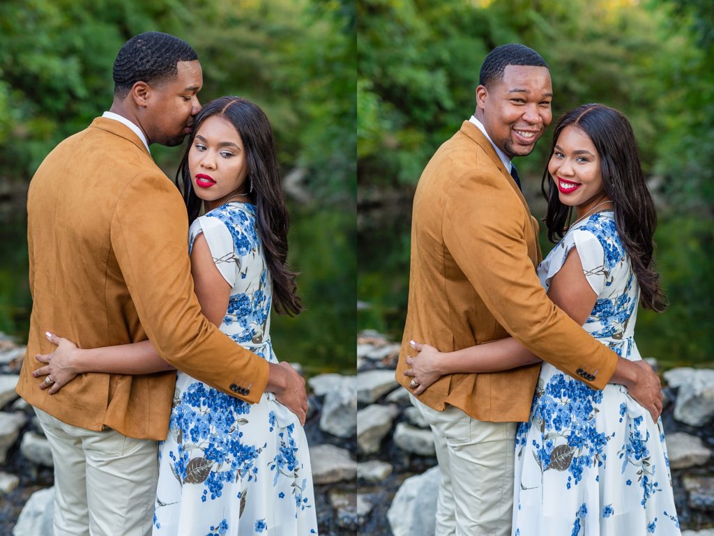 Couple posing for engagement photos
