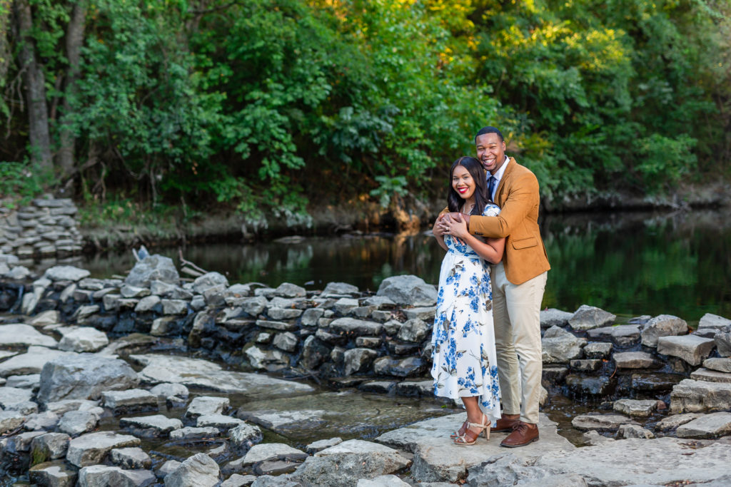 Engagement photoshoot with creek background