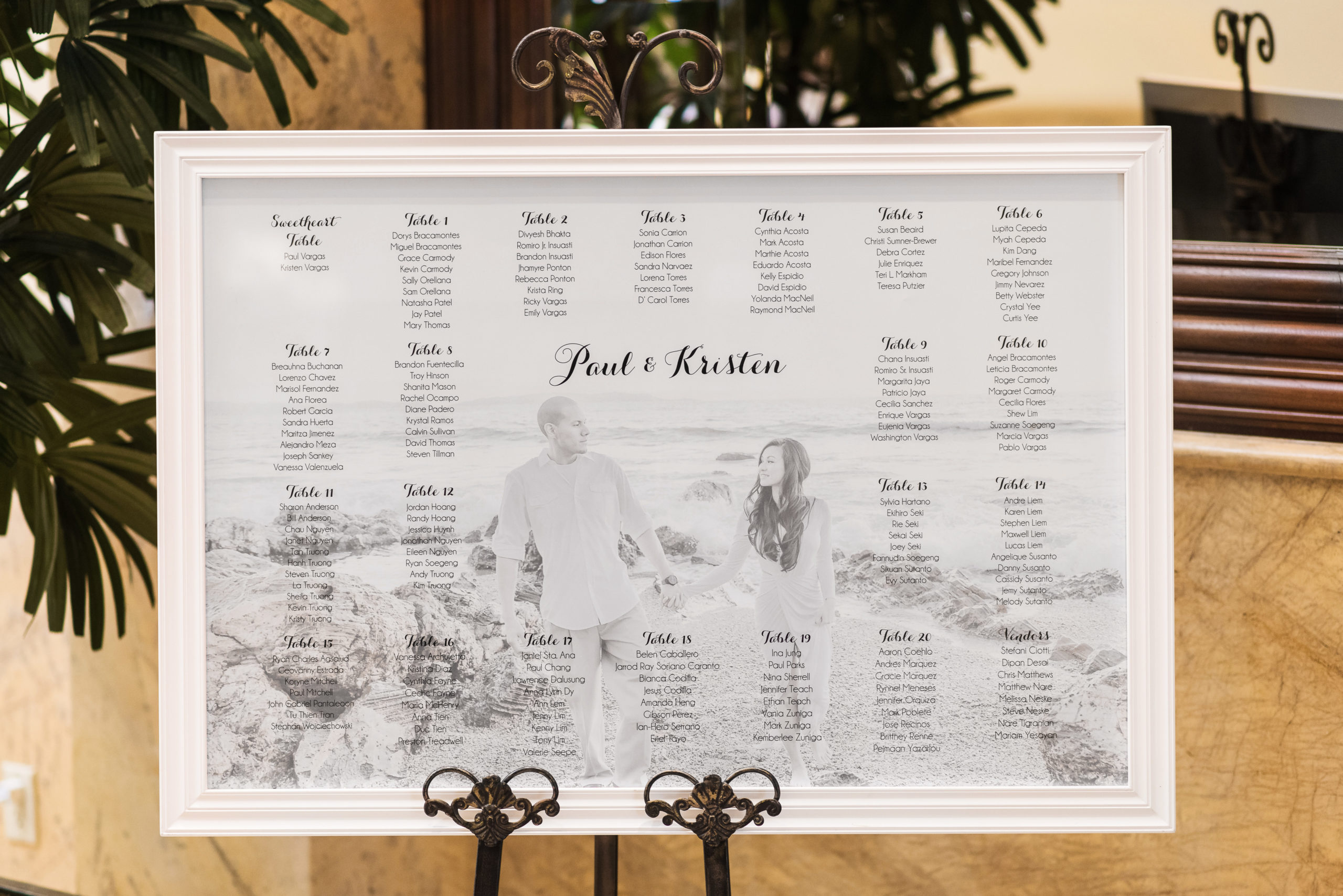 Use your engagement images as backdrop for your seating chart