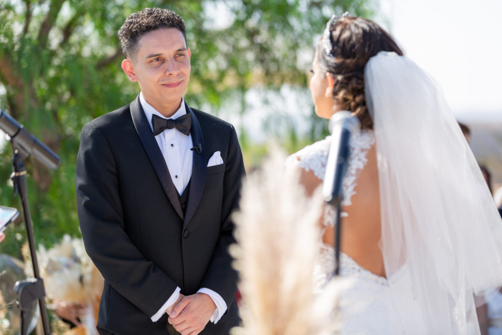 Malibu estate wedding bride and groom during ceremony