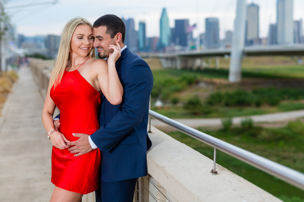 Engagement Session Photos in Downtown Dallas on Margaret Hunt Hill Bridge