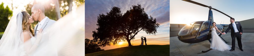 Wedding couple portraits during sunset