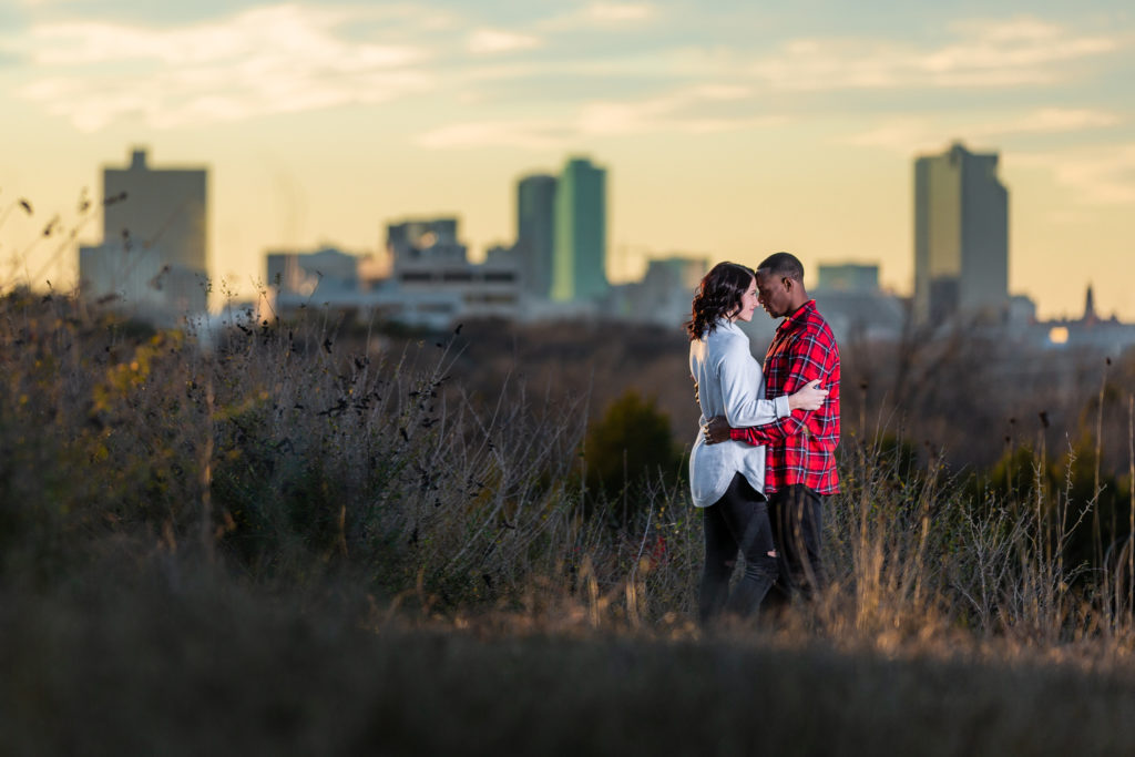 Engagement Photoshoot at Fort Worth park during sunset