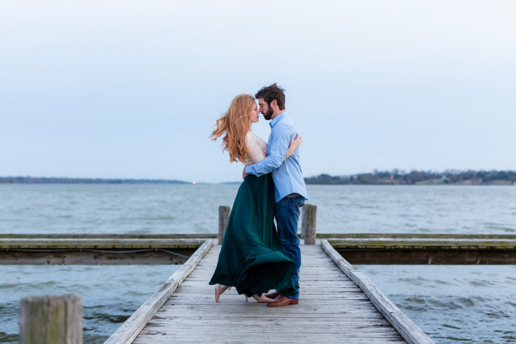 Romantic Engagement photo at White Rock Lake dock