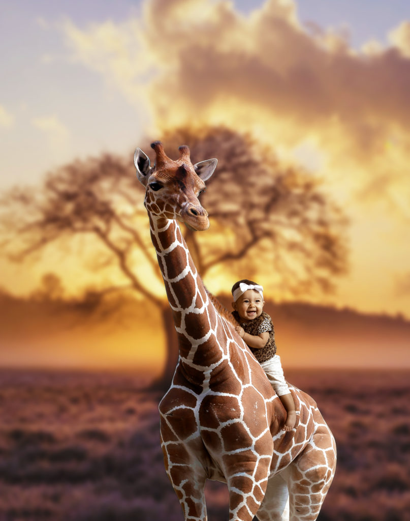 6 Months Baby Photoshoot with giraffe in Africa