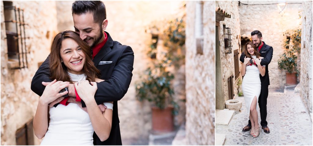 Couple laughing during engagment photoshoot