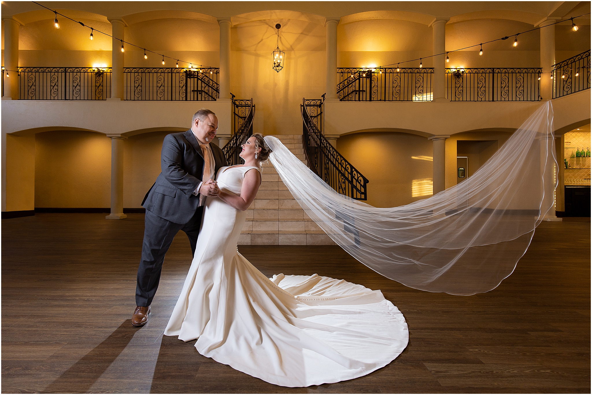 epic floating veil ballroom photo from ana villa wedding venue in dallas by stefani Ciotti photography