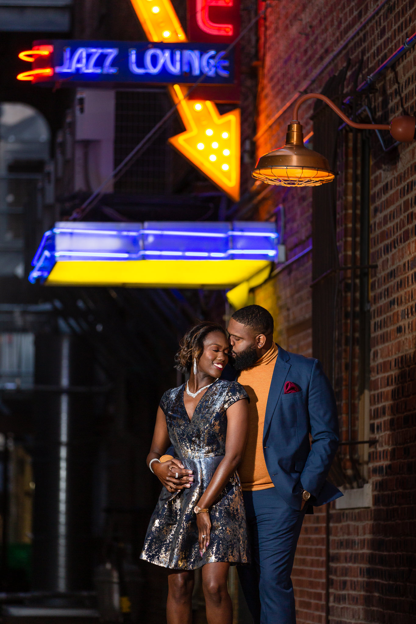 Engagement photos in downtown Fort Worth Texas at night
