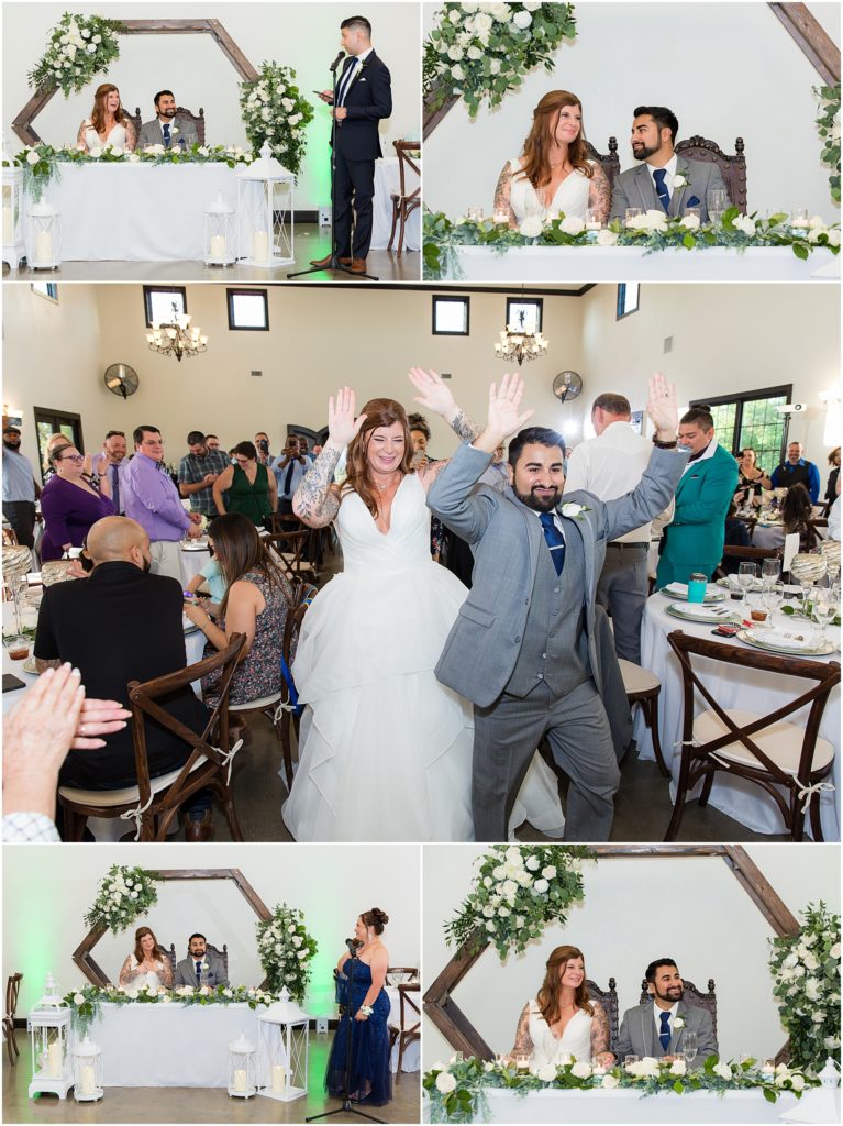 wedding reception events in a reception hall at Stoney Ridge Villa with elegant wedding decor captured by Dallas wedding photographers