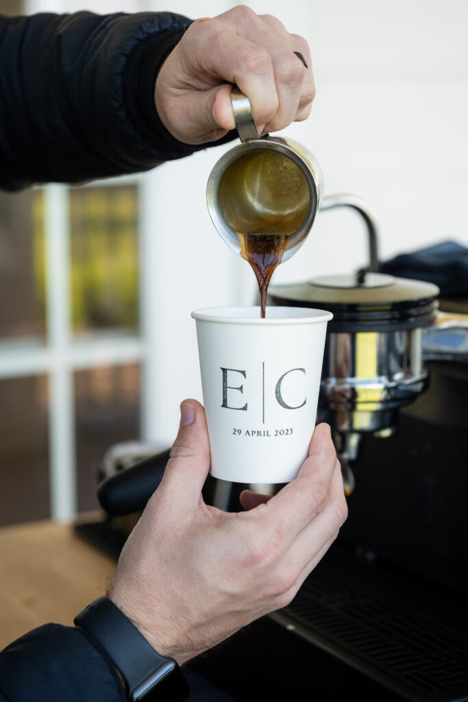 Dallas wedding photographers capture coffee being poured into custom cup