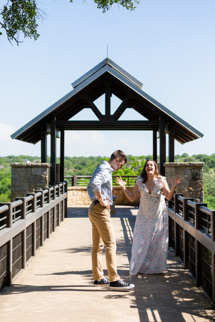 Dallas wedding photographers capture couple celebrating recent engagement at Arbor Hill Nature Preserve