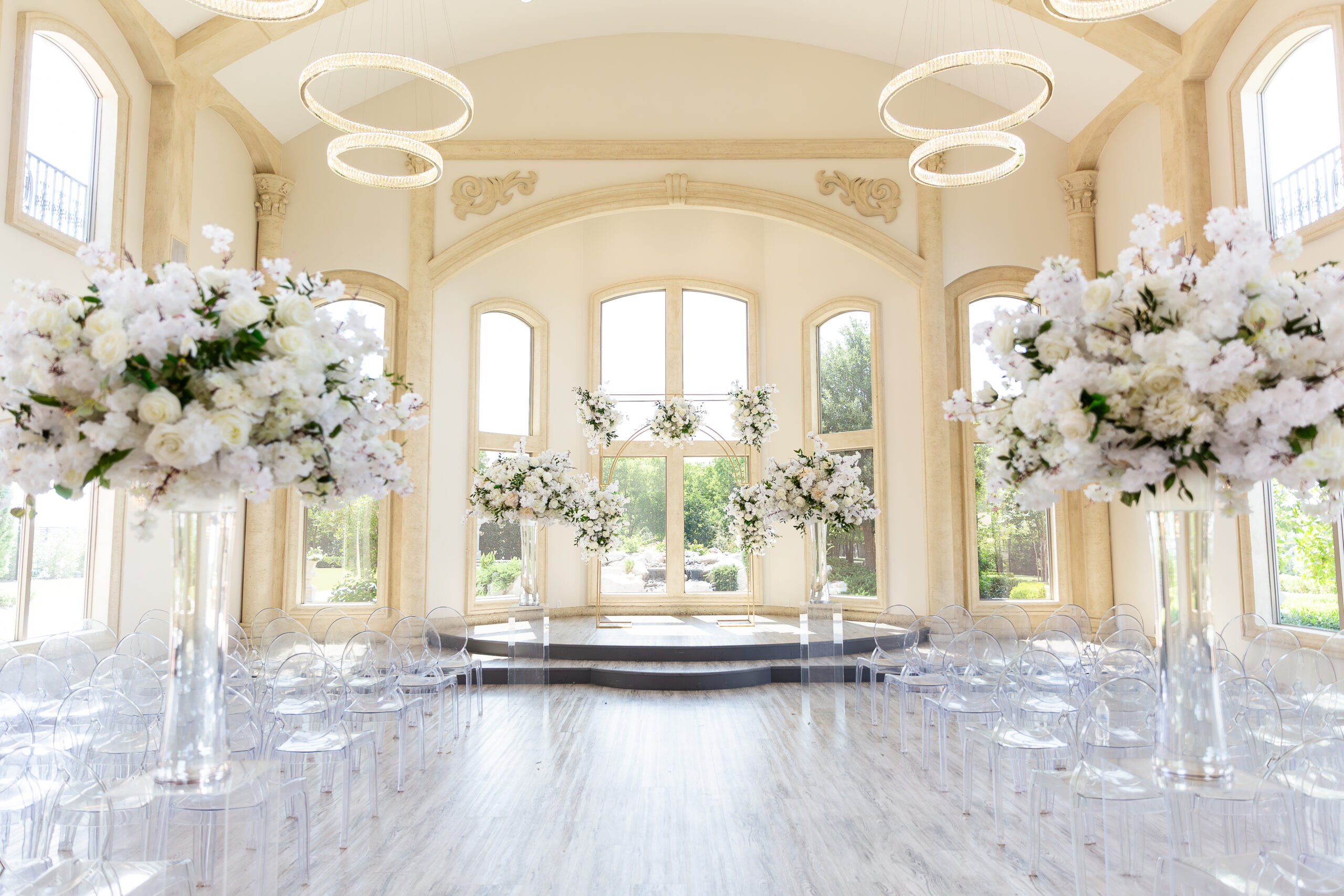 Indoor wedding ceremony set up at Knotting Hill Place