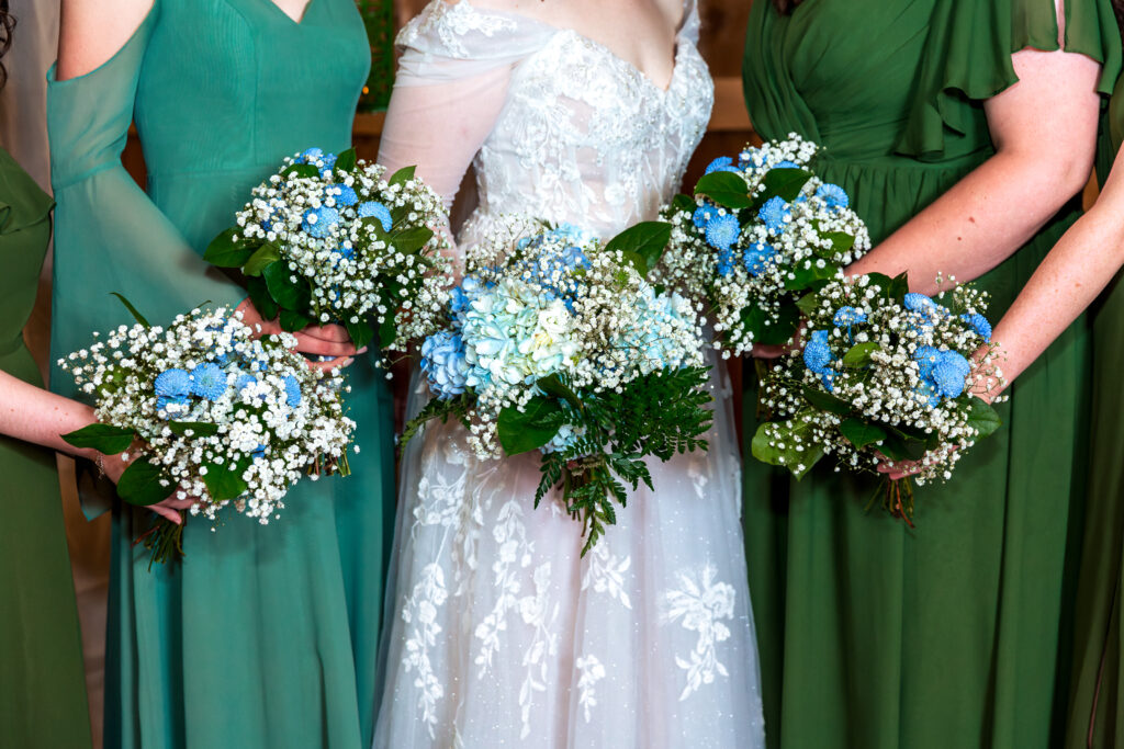 Dallas wedding photographers capture close up of bridal party's bouquets
