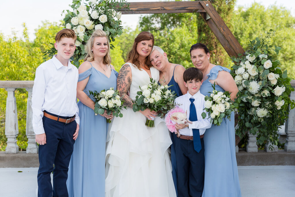 Bride with family after wedding ceremony at Stoney Ridge Villa
