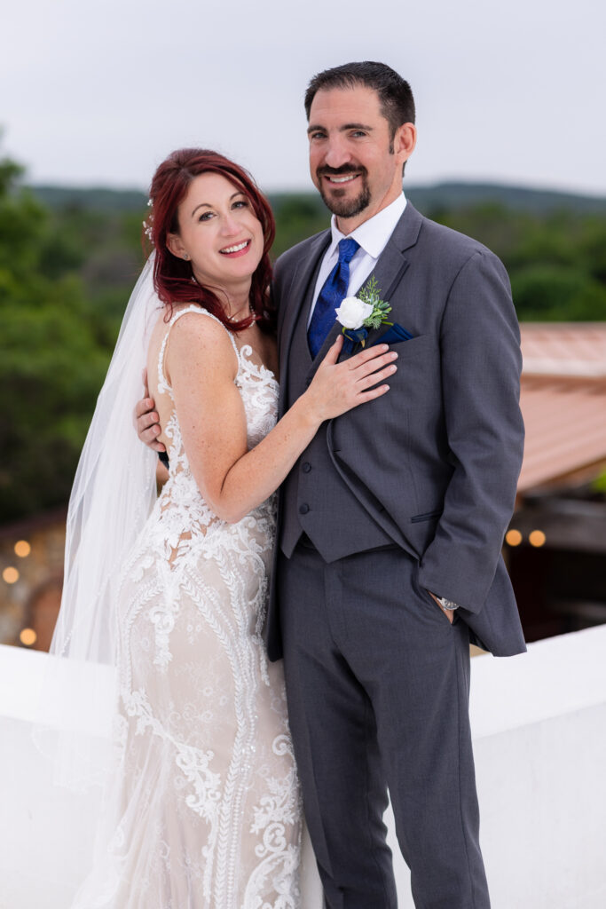 Bride and groom smiling