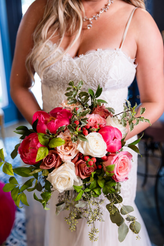 Pink and white flower wedding bouquet