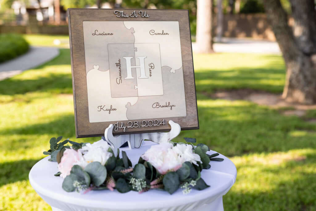 Unity puzzle on table during wedding ceremony