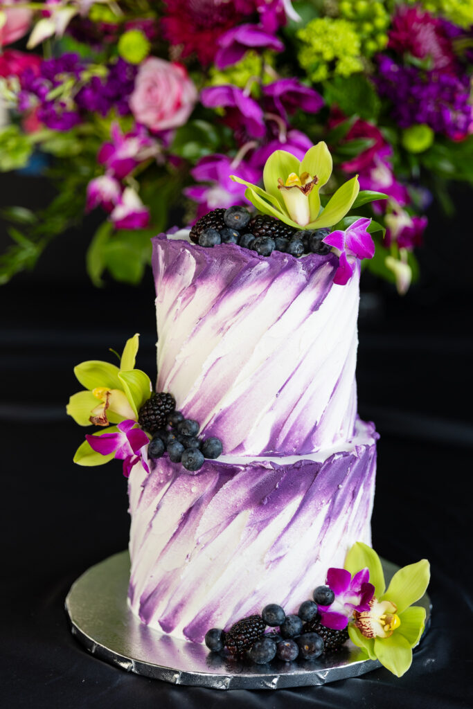 2-tier white and purple cake by the London Baker